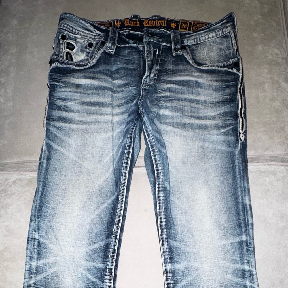 Rock Revival Men's Blue Slim Straight Jeans - Picture 2 of 3
